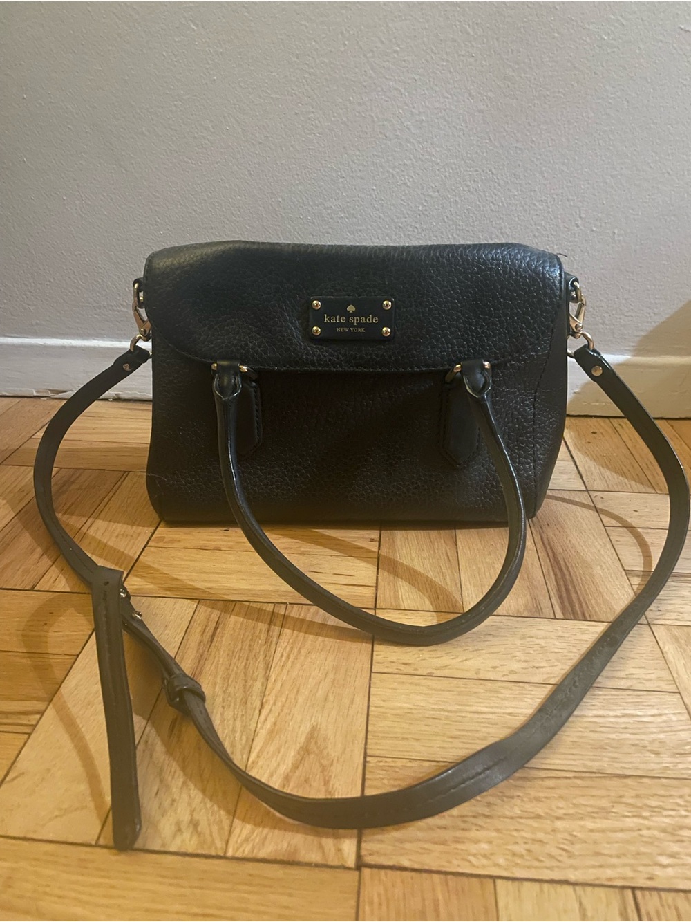 kate spade Black Pebbled Leather Satchel with Removable Strap